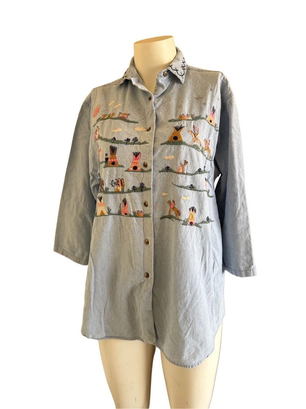 Cambridge Dry Goods women’s 90s vintage embroidered Indian teepee button up shi
